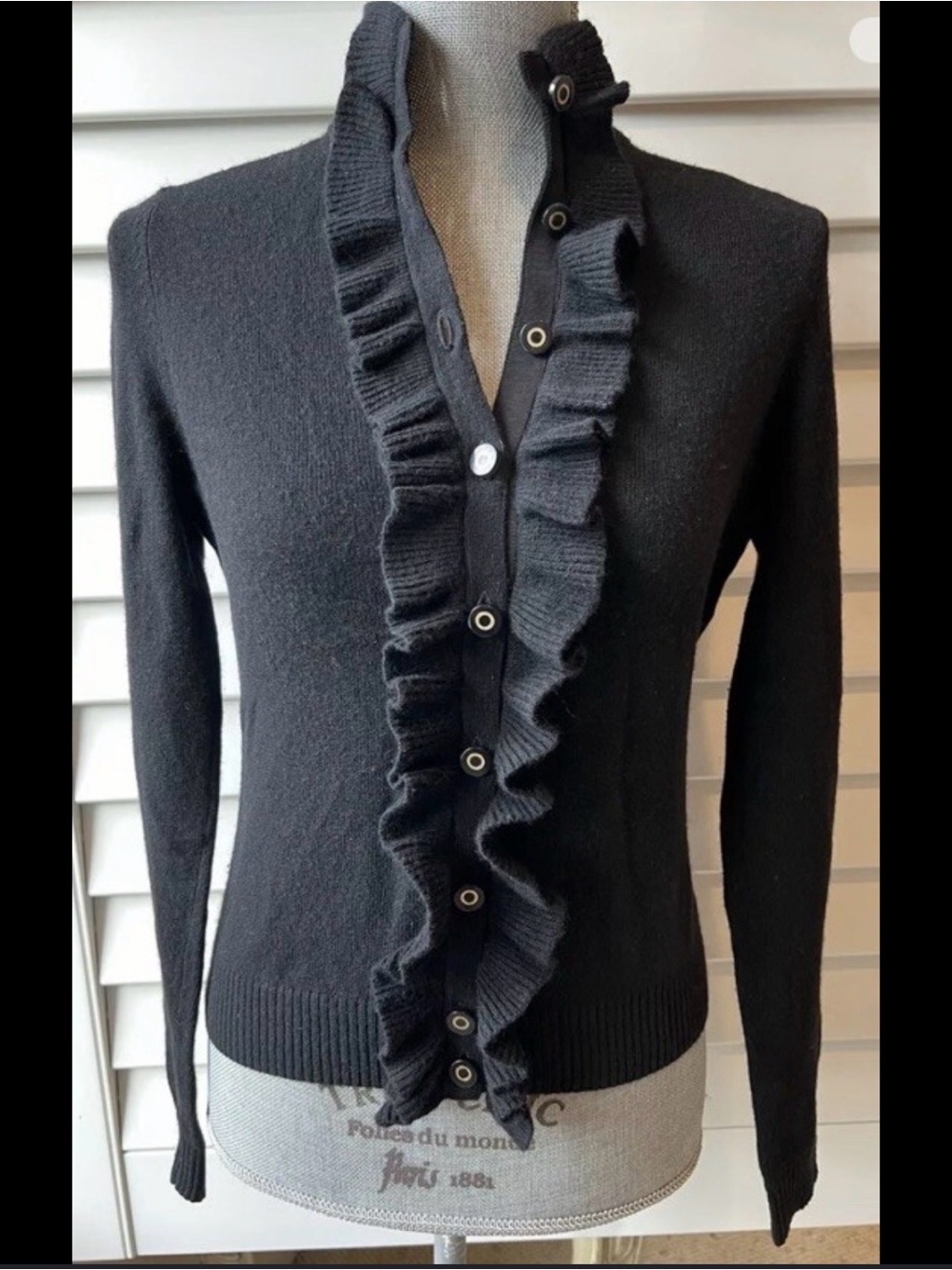 Tory Burch Black Ruffle-Trim Button Cardigan